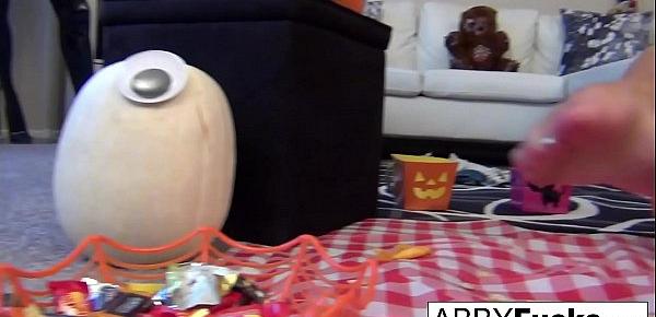 Abigail carves a pumpkin then plays with herself